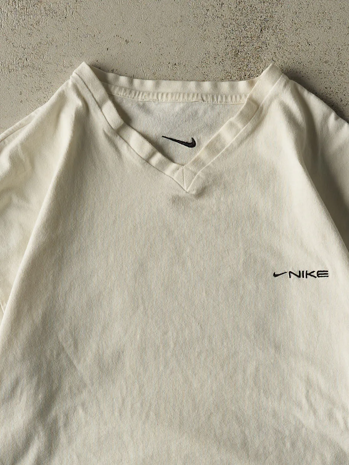 Vintage 90s White Nike Embroidered V Neck Tee (L/XL) sold by Rebalance Vintage product image thumbnail 2