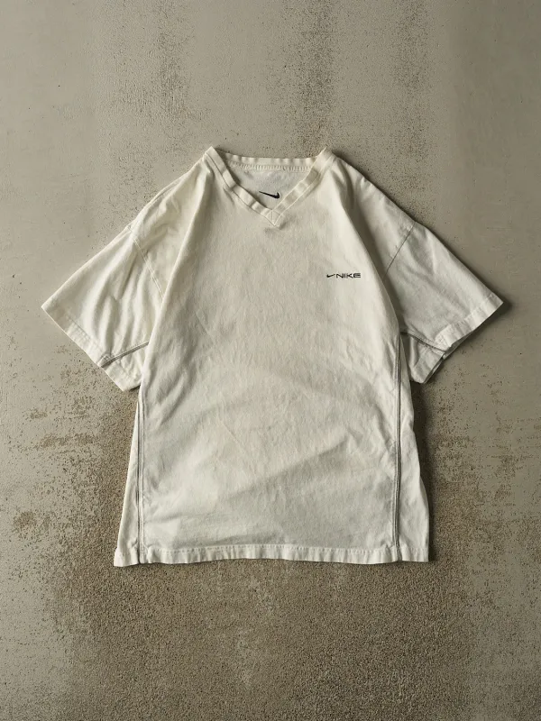 Vintage 90s White Nike Embroidered V Neck Tee (L/XL) made by Rebalance Vintage