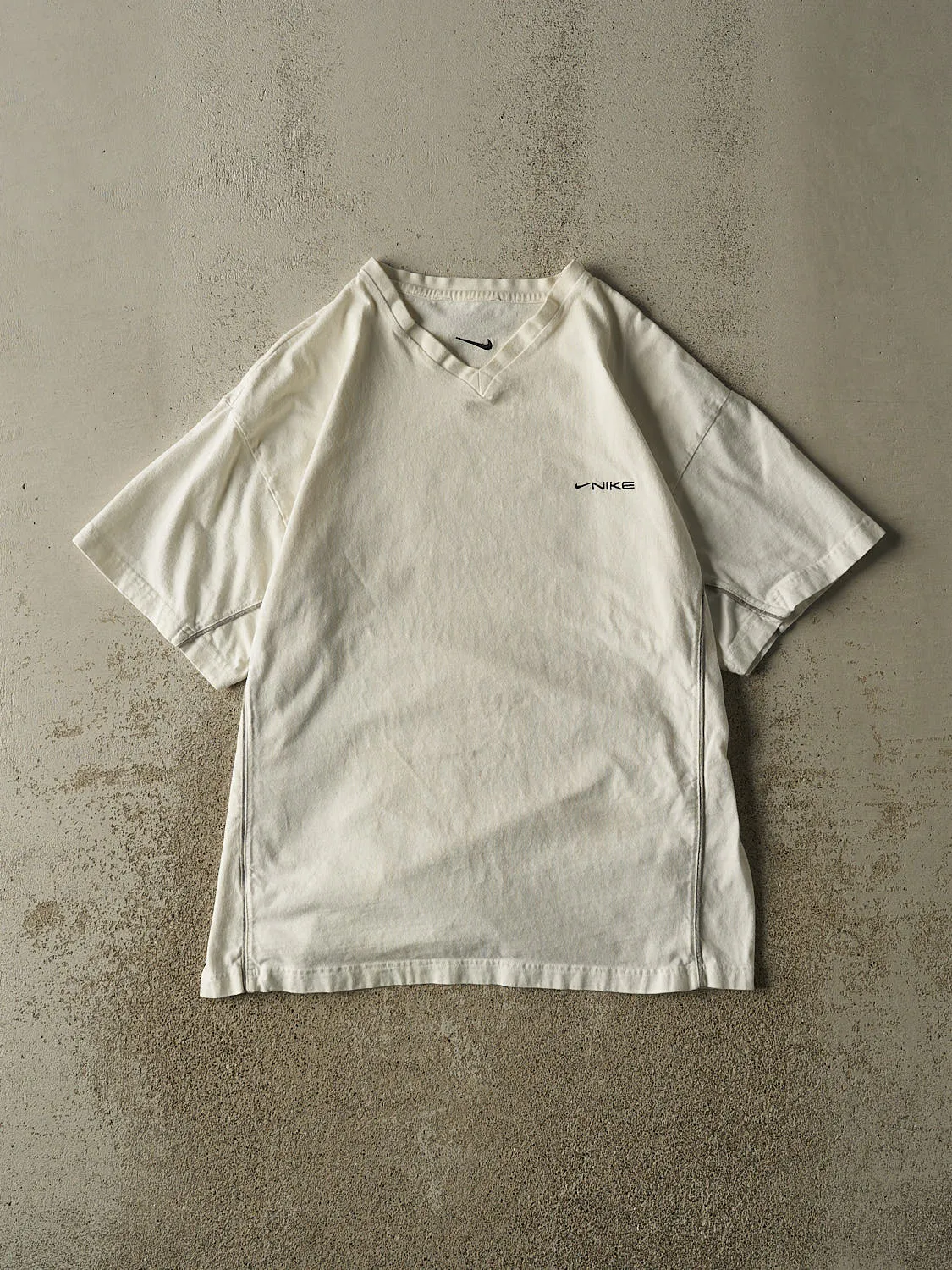 Vintage 90s White Nike Embroidered V Neck Tee (L/XL) sold by Rebalance Vintage