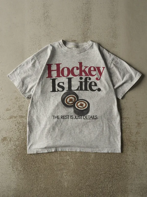 Vintage 90s Heather Grey Hockey Is Life Tee (L/XL) made by Rebalance Vintage