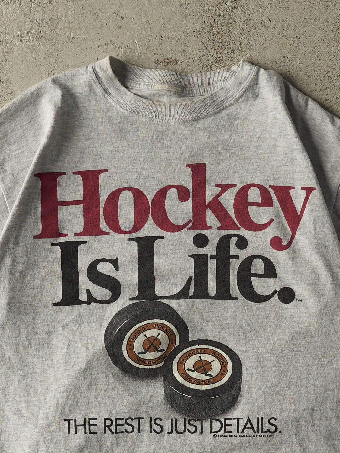 Vintage 90s Heather Grey Hockey Is Life Tee (L/XL) sold by Rebalance Vintage product image thumbnail 2