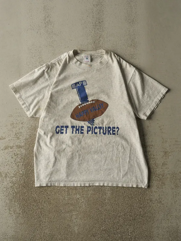 Vintage 80s Heather Grey "Get The Picture" Football Tee (L) sold by Rebalance Vintage