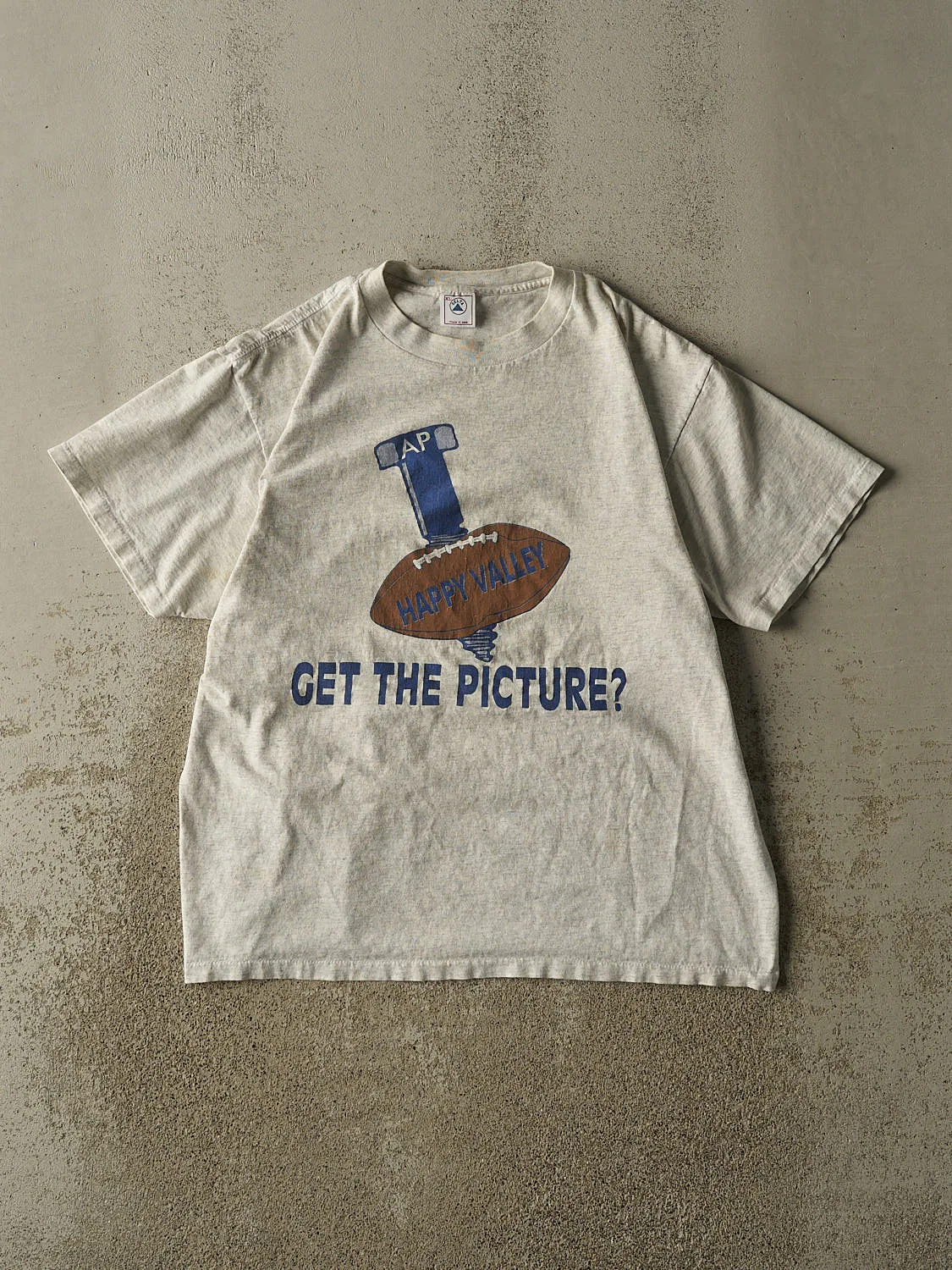 Vintage 80s Heather Grey "Get The Picture" Football Tee (L) sold by Rebalance Vintage