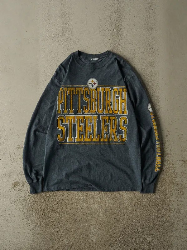 Vintage Y2K Charcoal Grey Pittsburgh Steelers Long Sleeve (S/M) made by Rebalance Vintage