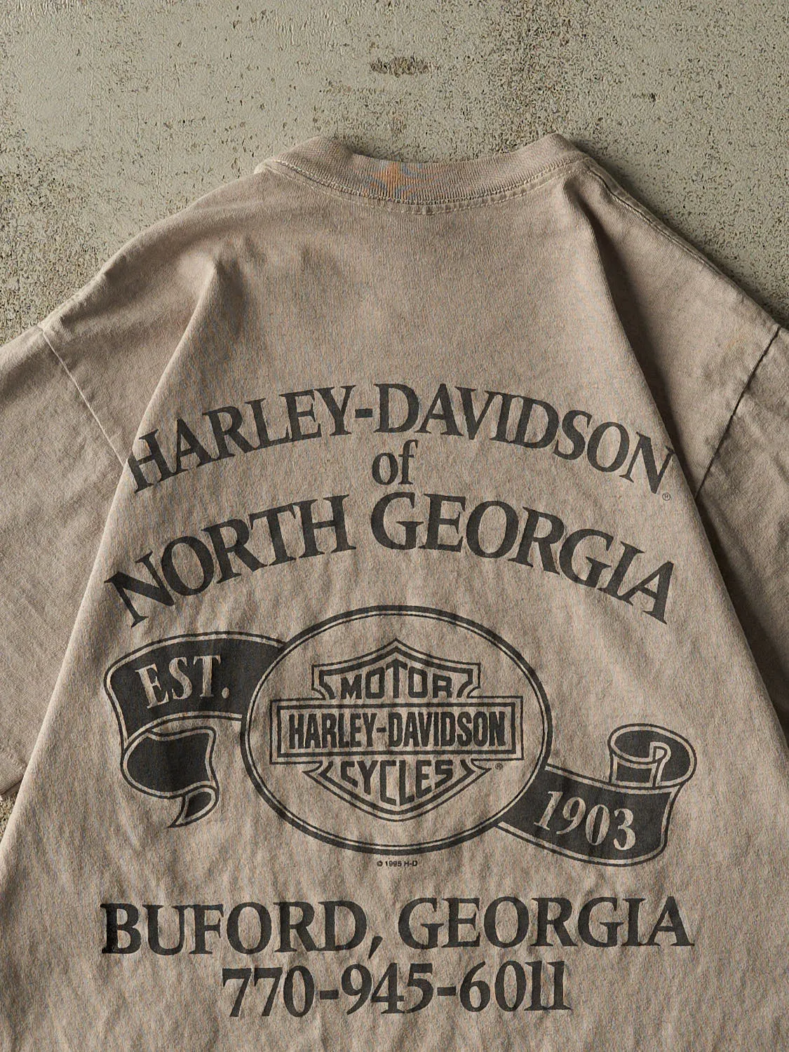 Vintage 95' Beige Harley Davidson Buford GA Tee (S/M) sold by Rebalance Vintage product image thumbnail 4