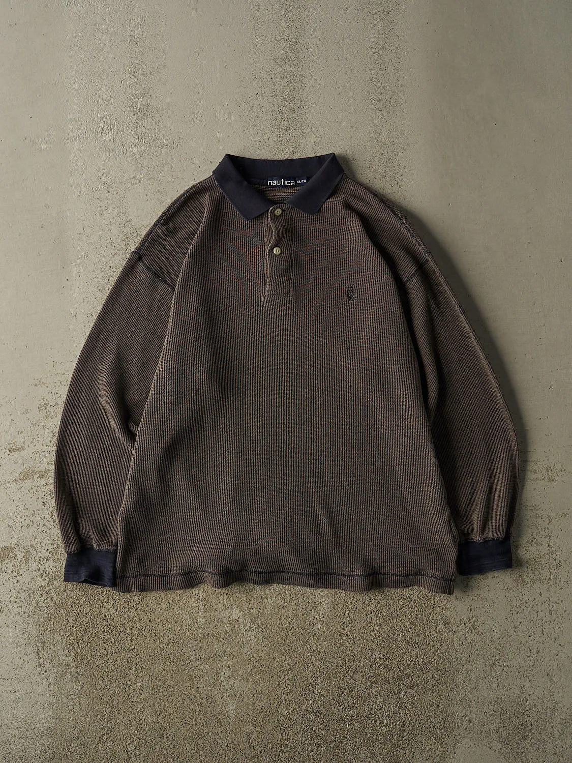 Vintage 90s Brown Nautica Quarter Button Thermal Long Sleeve (XL) sold by Rebalance Vintage