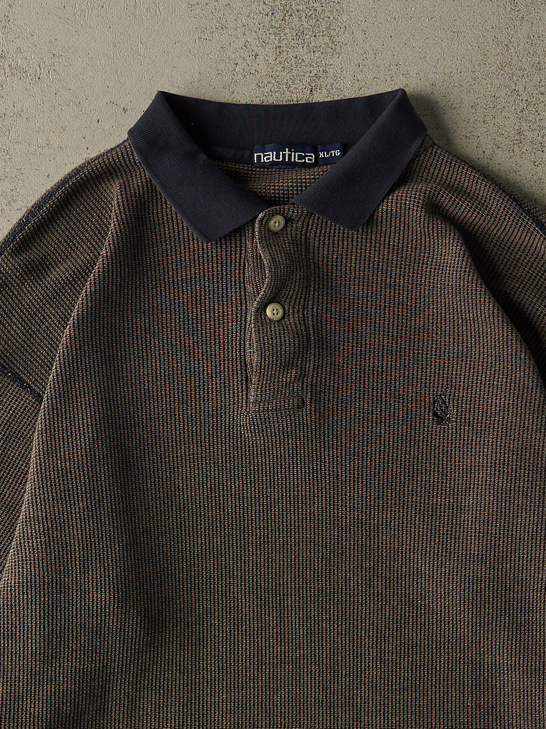 Vintage 90s Brown Nautica Quarter Button Thermal Long Sleeve (XL) sold by Rebalance Vintage product image thumbnail 2