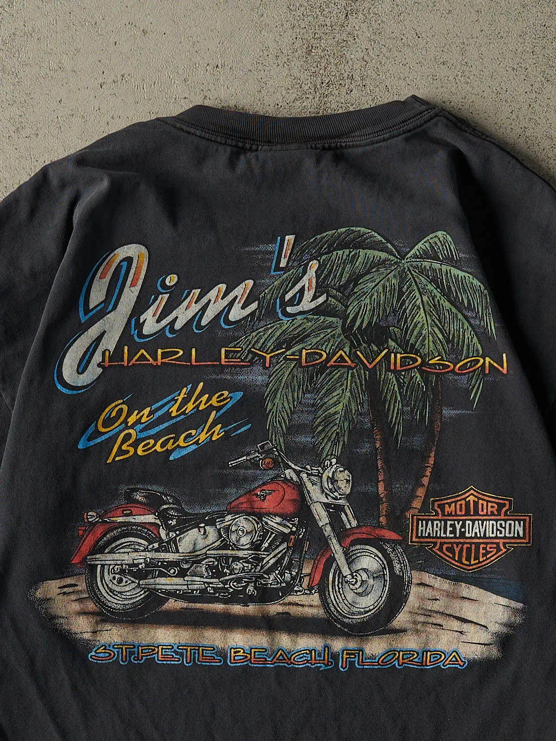 Vintage 90s Faded Black Harley Davidson St. Pete Beach Florida Pocket Tee (L) sold by Rebalance Vintage product image thumbnail 4