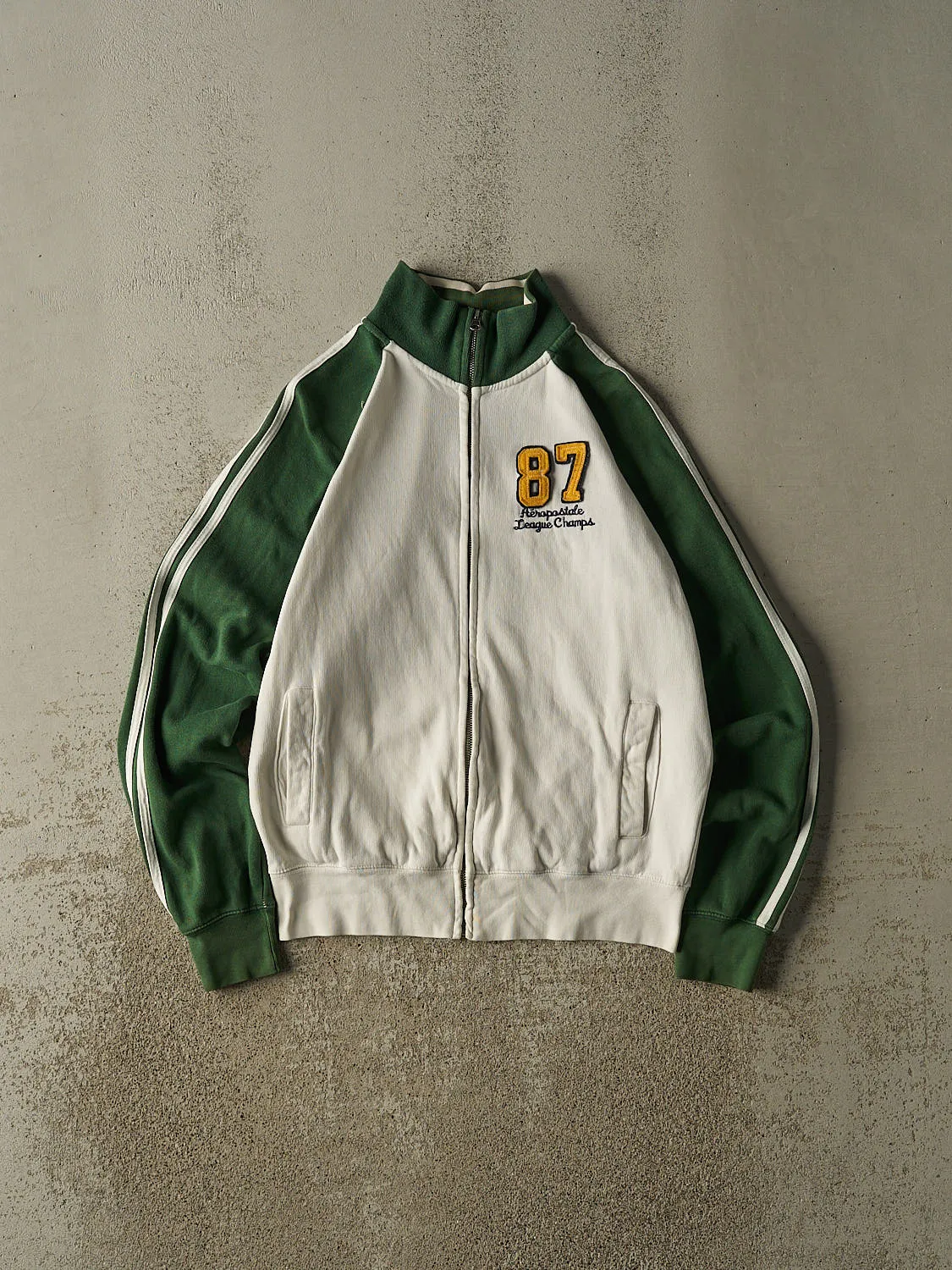 Vintage Y2K White & Green Aeropostale Zip Up Track Sweater (S/M) sold by Rebalance Vintage