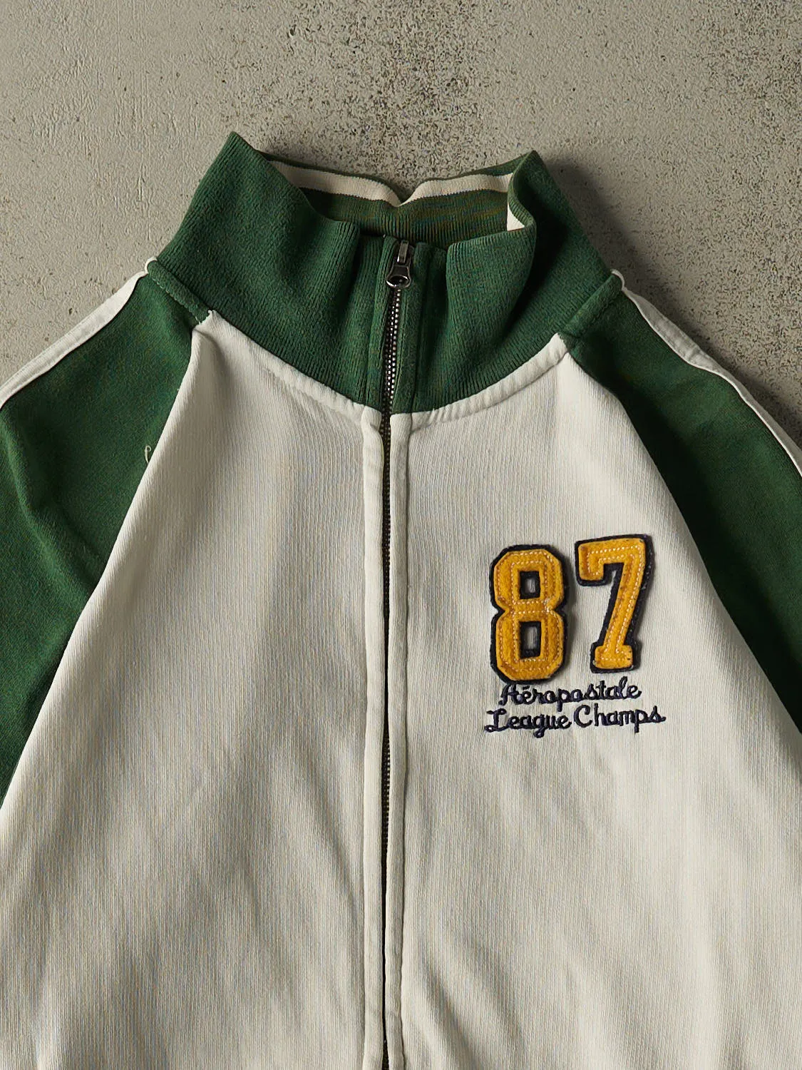 Vintage Y2K White & Green Aeropostale Zip Up Track Sweater (S/M) sold by Rebalance Vintage product image thumbnail 2