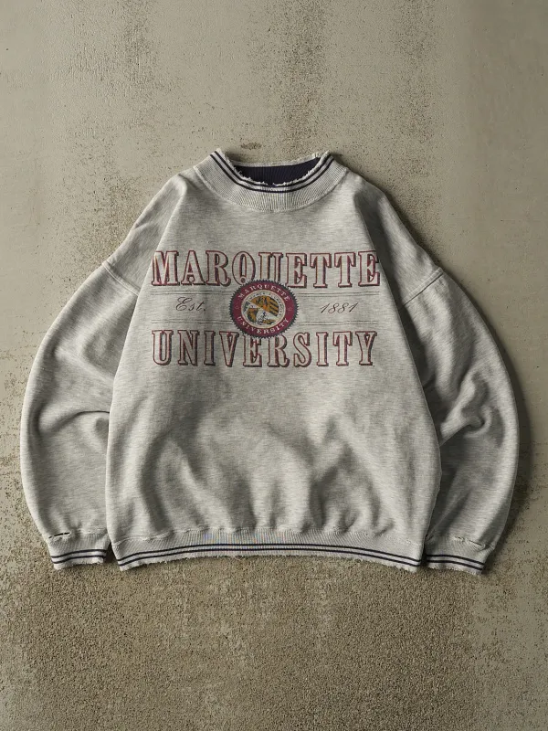 Vintage 90s Heather Grey Marquette University Ribbed Crewneck (M) sold by Rebalance Vintage