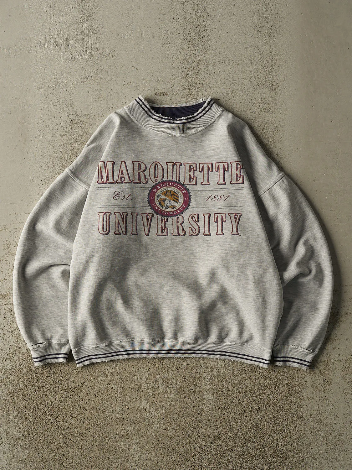 Vintage 90s Heather Grey Marquette University Ribbed Crewneck (M) sold by Rebalance Vintage