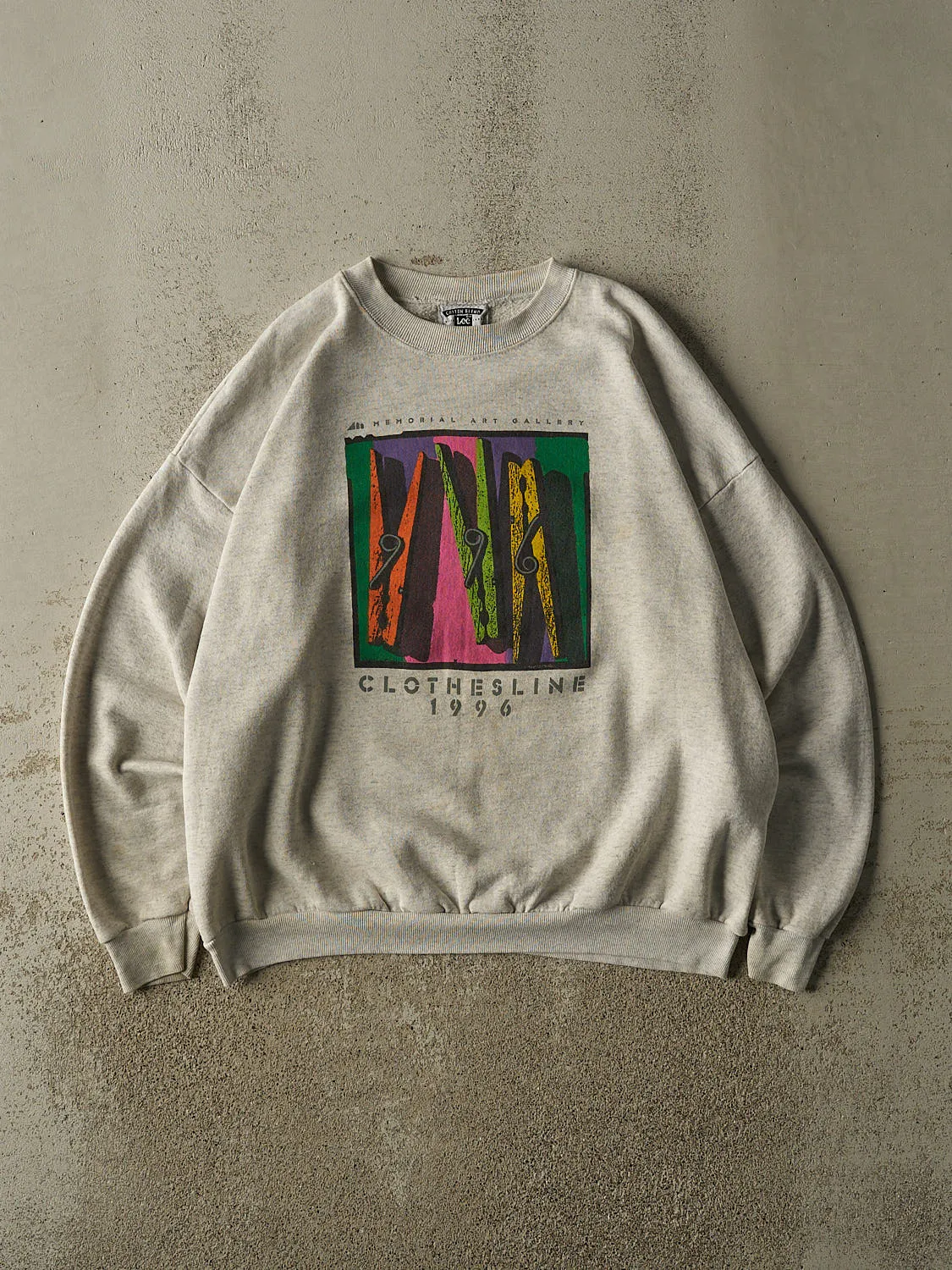 Vintage 96' Heather Grey Kurt W. Pfeiffer "Clothesline" Art Crewneck (L/XL) sold by Rebalance Vintage