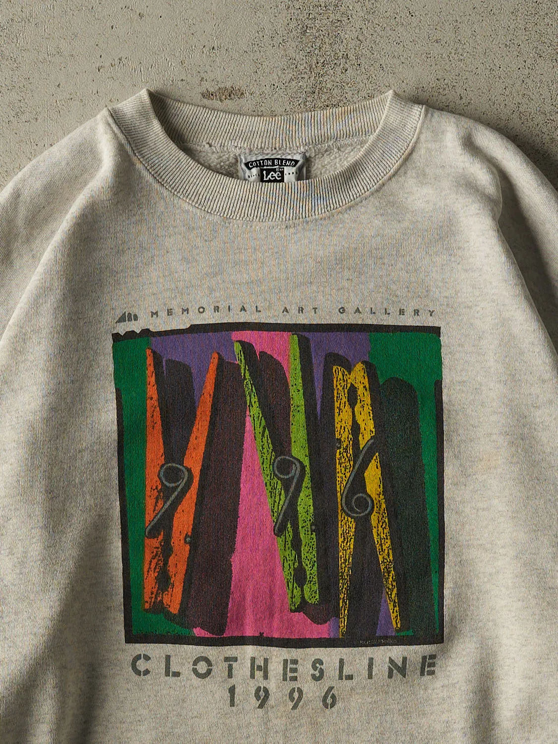 Vintage 96' Heather Grey Kurt W. Pfeiffer "Clothesline" Art Crewneck (L/XL) sold by Rebalance Vintage product image thumbnail 2