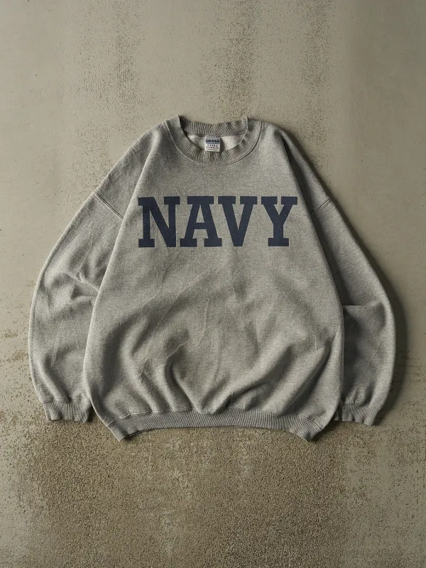 Vintage Y2K Grey US Navy Crewneck (L/XL) sold by Rebalance Vintage