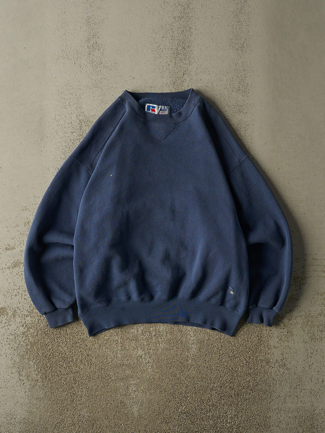 Vintage 90s Slate Blue Russell Athletic Blank Crewneck (L/XL) sold by Rebalance Vintage