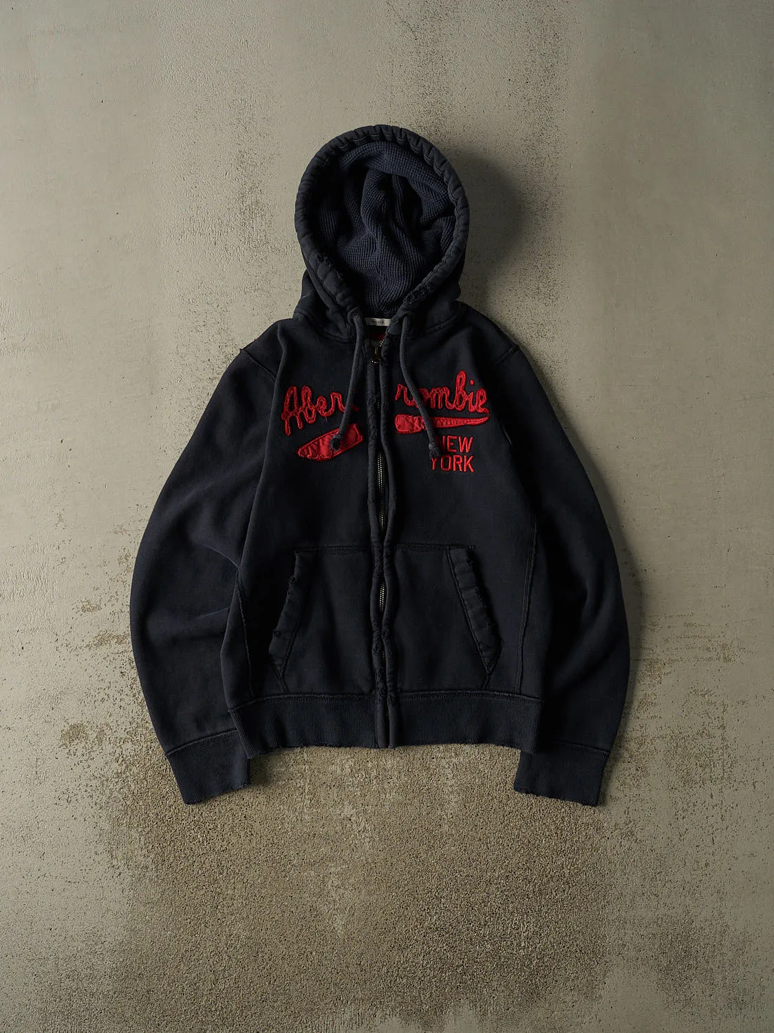 Vintage Y2K Navy Blue Abercrombie New York Zip Up Hoodie (M) sold by Rebalance Vintage