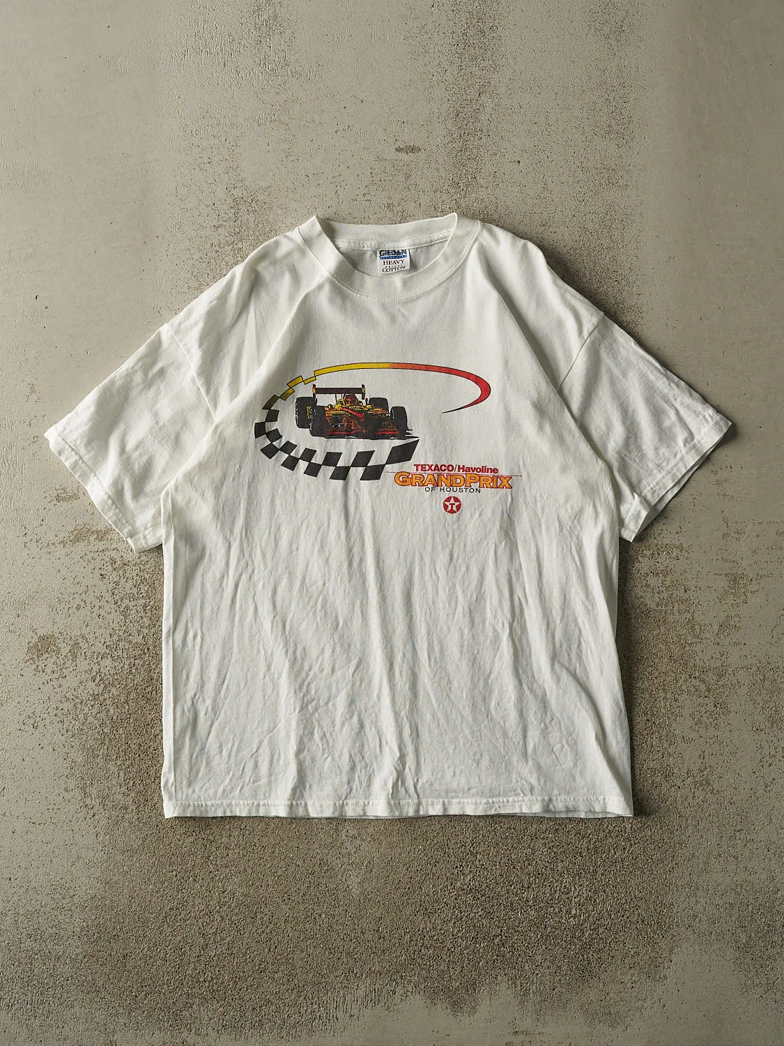 Vintage 90s White Texaco Grand Prix Houston Tee (L/XL) sold by Rebalance Vintage