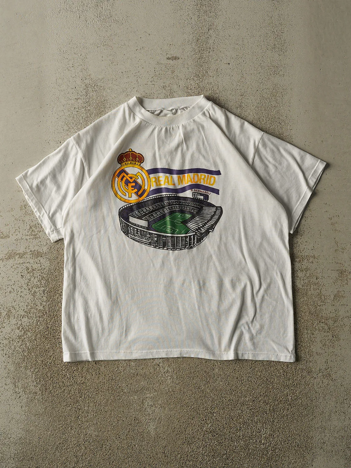 Vintage 90s White Real Madrid Tee (S/M) sold by Rebalance Vintage