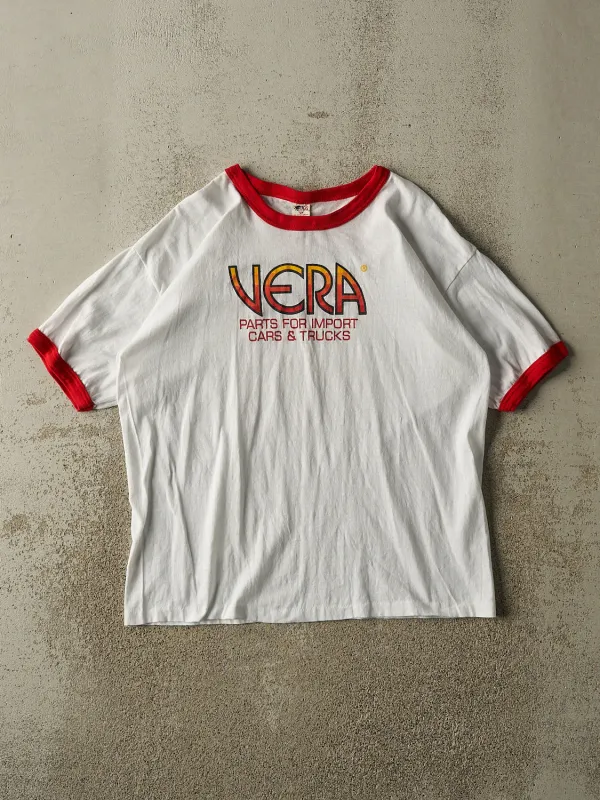 Vintage 80s White Vera Import Parts Ringer Tee (L/XL) sold by Rebalance Vintage