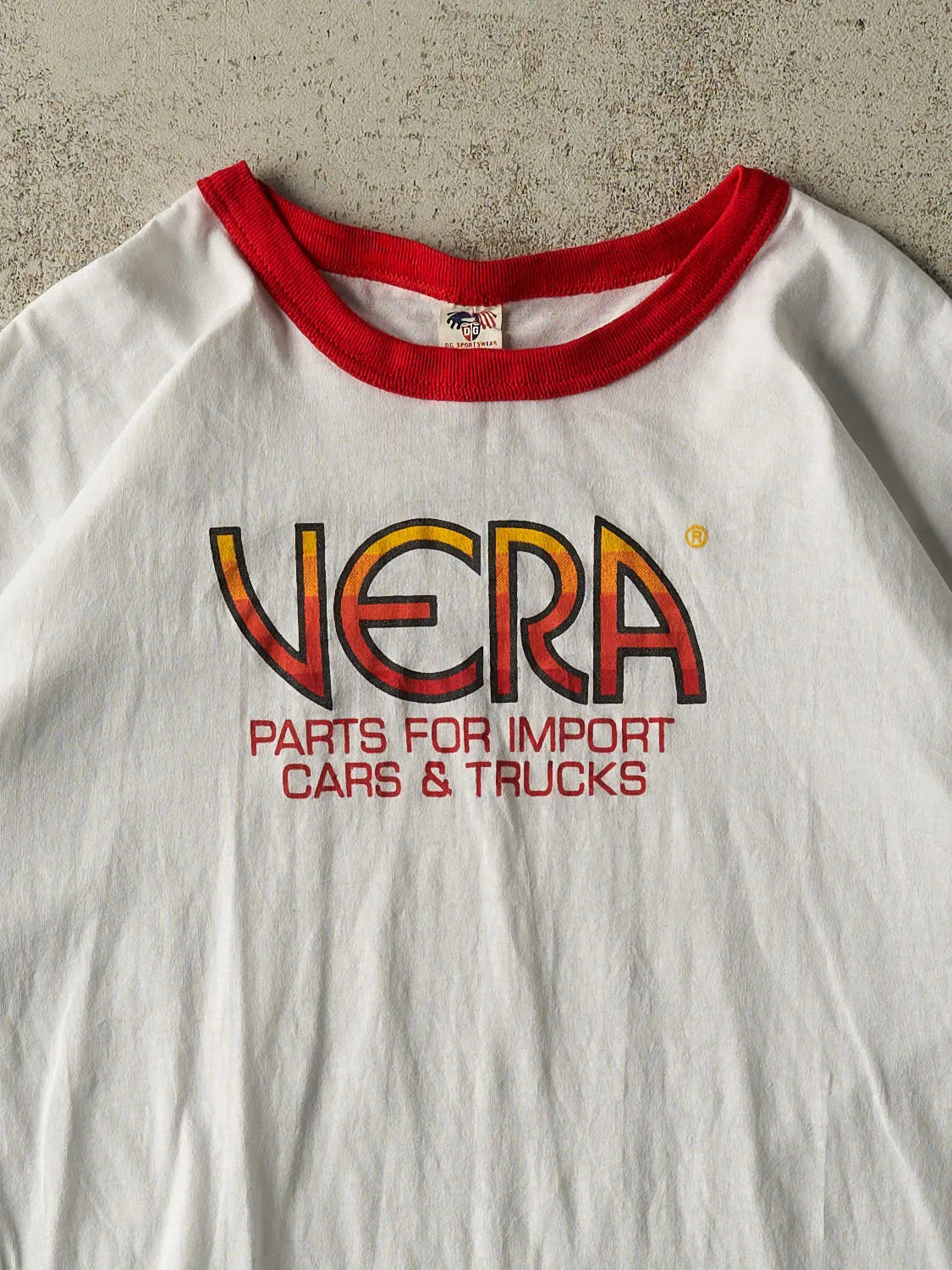 Vintage 80s White Vera Import Parts Ringer Tee (L/XL) sold by Rebalance Vintage product image thumbnail 2