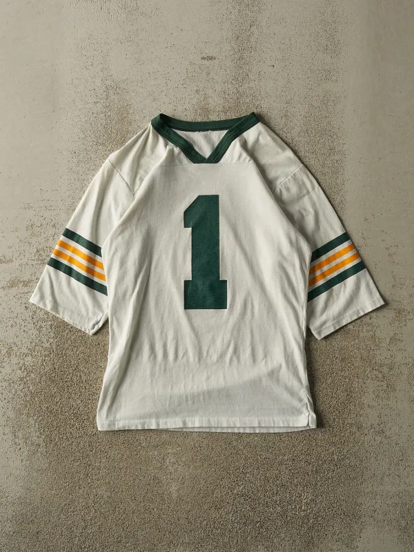 Vintage 80s White #1 Football Jersey Tee (XS/S) sold by Rebalance Vintage