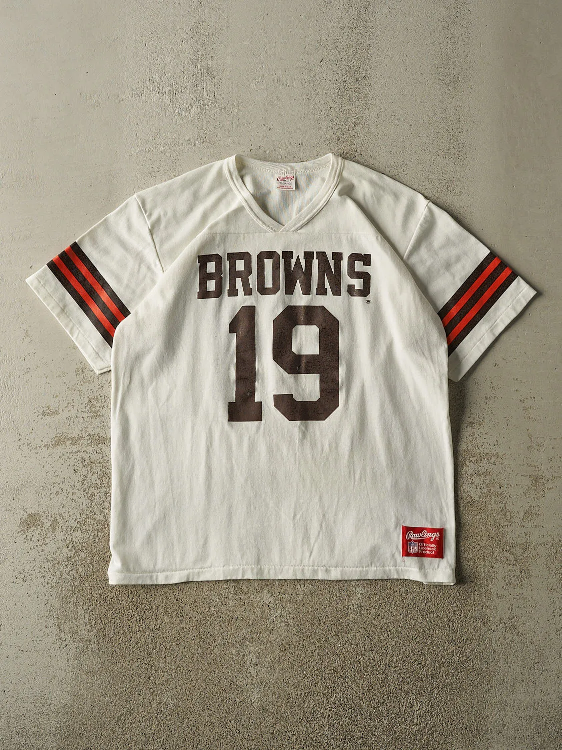 Vintage 80s White Cleveland Browns #19 Jersey Tee (L/XL) sold by Rebalance Vintage
