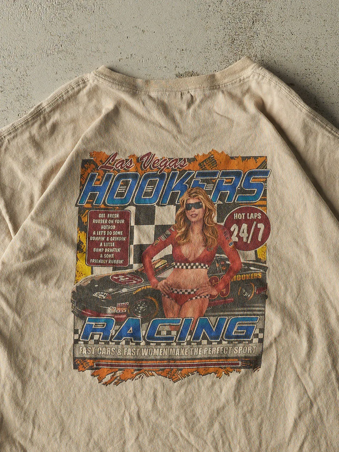 Vintage Y2K Beige Las Vegas Race Tee (L/XL) sold by Rebalance Vintage product image thumbnail 4