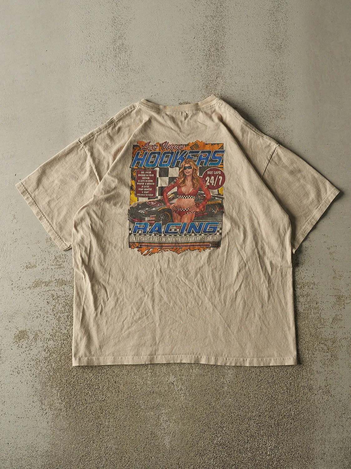 Vintage Y2K Beige Las Vegas Race Tee (L/XL) sold by Rebalance Vintage product image thumbnail 2