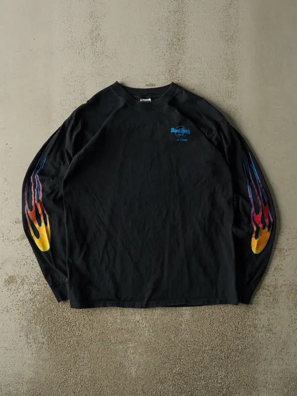 Vintage 90s Black Hard Rock Hotel Las Vegas Flames Long Sleeve (L/XL) made by Rebalance Vintage
