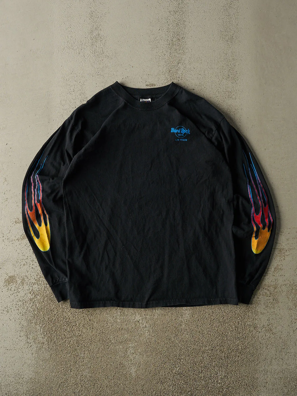 Vintage 90s Black Hard Rock Hotel Las Vegas Flames Long Sleeve (L/XL) sold by Rebalance Vintage