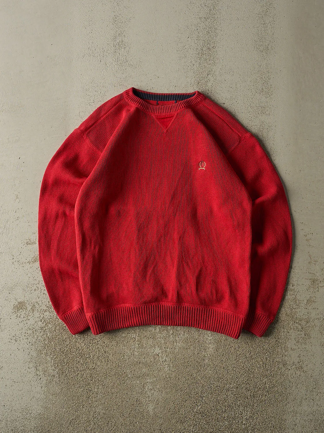 Vintage 90s Red Tommy Hilfiger Embroidered Knit (M/L) sold by Rebalance Vintage