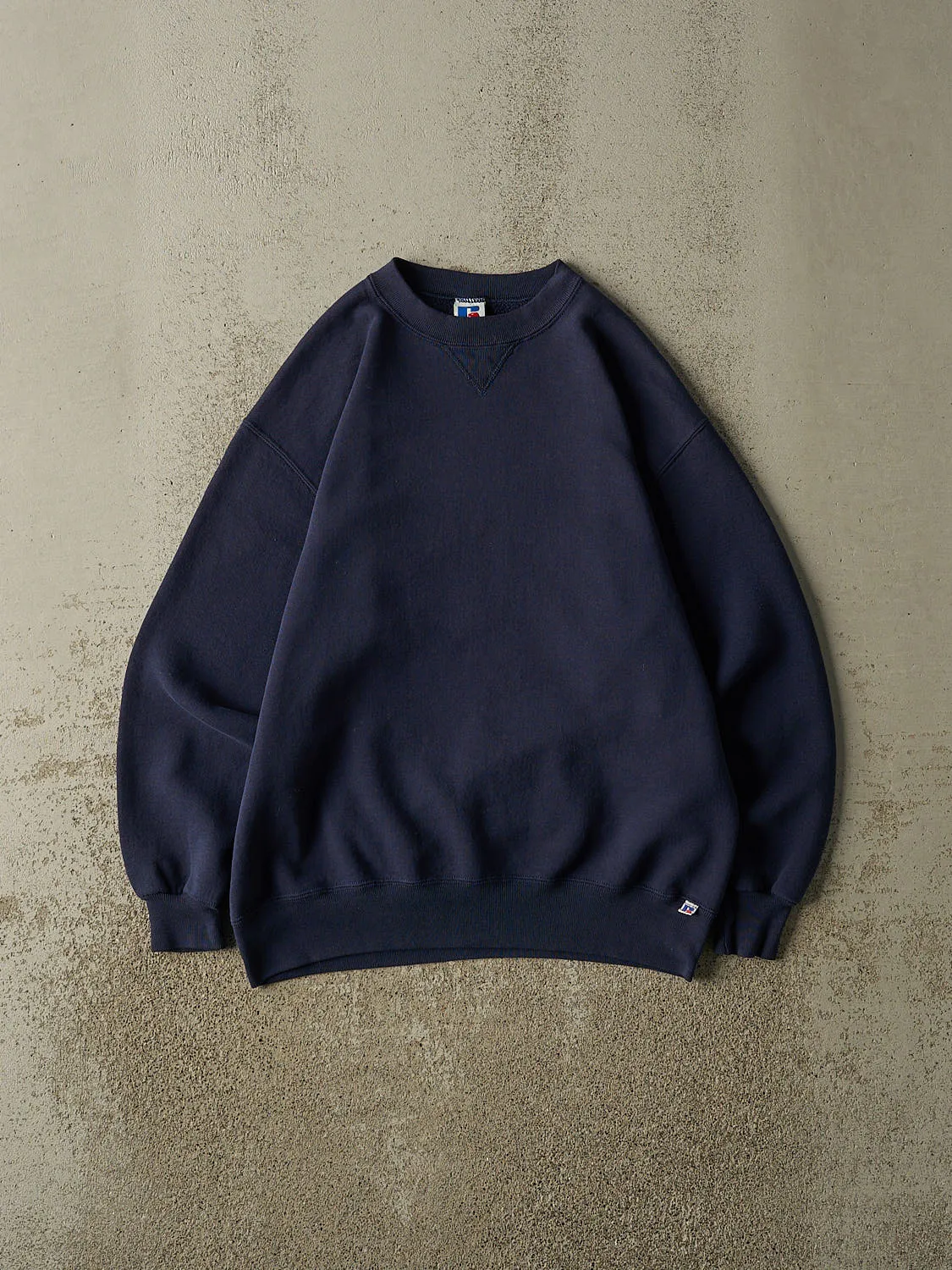Vintage 90s Navy Blue Russell Athletic Blank Crewneck (S/M) sold by Rebalance Vintage