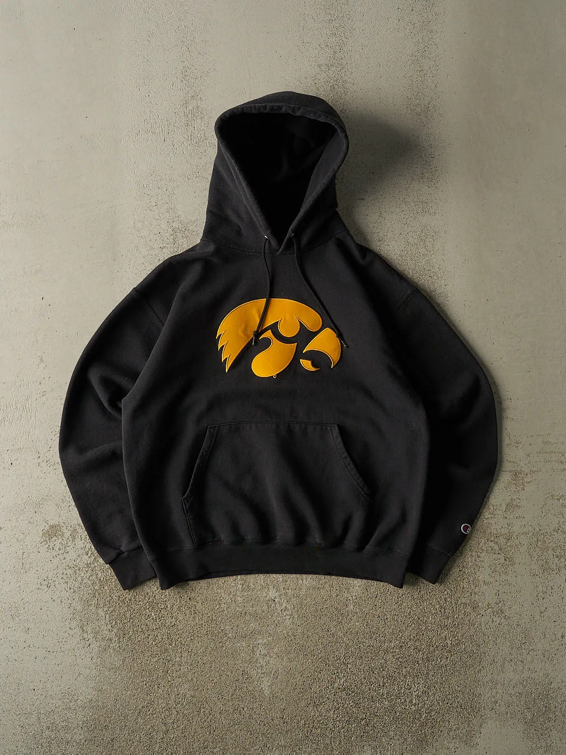 Vintage 90s Black Champion Iowa Hawkeyes Hoodie (S/M) sold by Rebalance Vintage