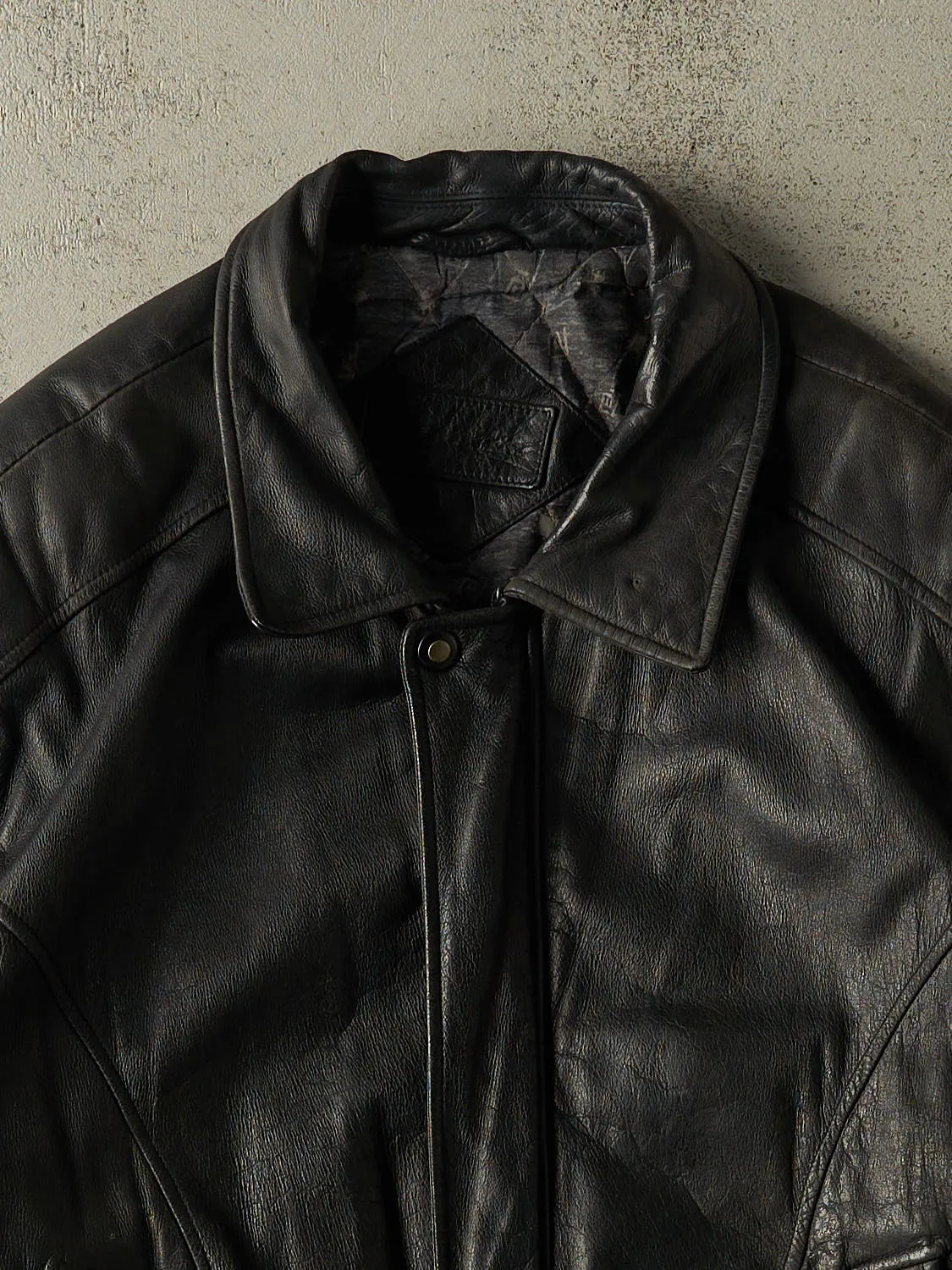 Vintage 90s Black Leather Bomber Jacket (XL/XXL) sold by Rebalance Vintage product image thumbnail 3