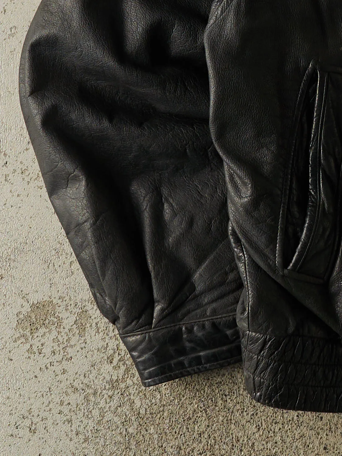 Vintage 90s Black Leather Bomber Jacket (XL/XXL) sold by Rebalance Vintage product image thumbnail 4