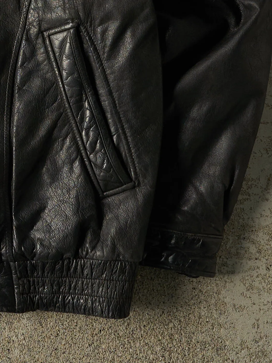 Vintage 90s Black Leather Bomber Jacket (XL/XXL) sold by Rebalance Vintage product image thumbnail 5