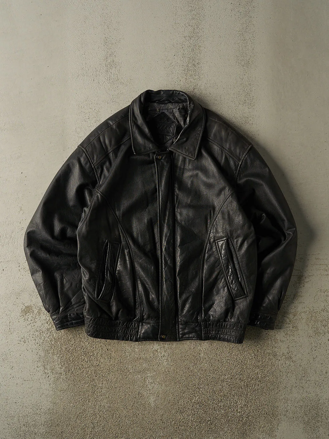 Vintage 90s Black Leather Bomber Jacket (XL/XXL) sold by Rebalance Vintage