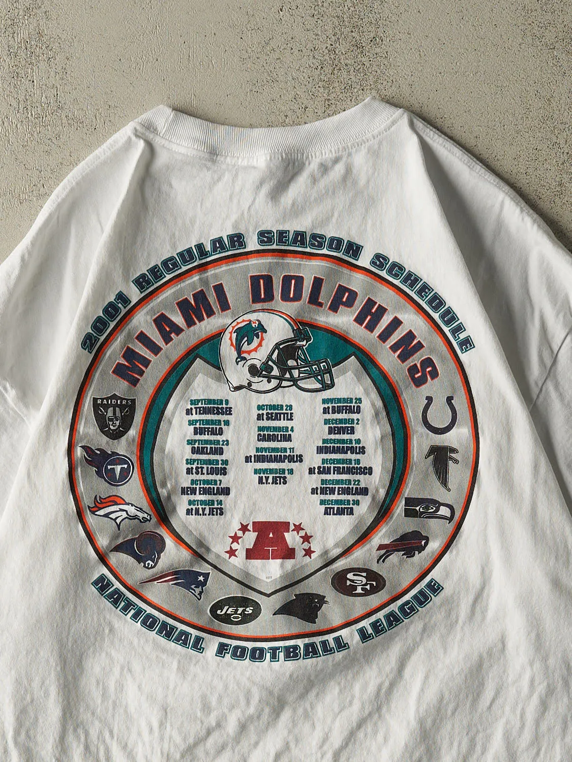 Vintage 01' White Miami Dolphins Season Schedule Tee (XXL) sold by Rebalance Vintage product image thumbnail 4