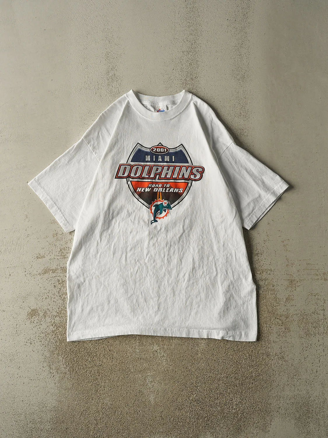 Vintage 01' White Miami Dolphins Season Schedule Tee (XXL) sold by Rebalance Vintage