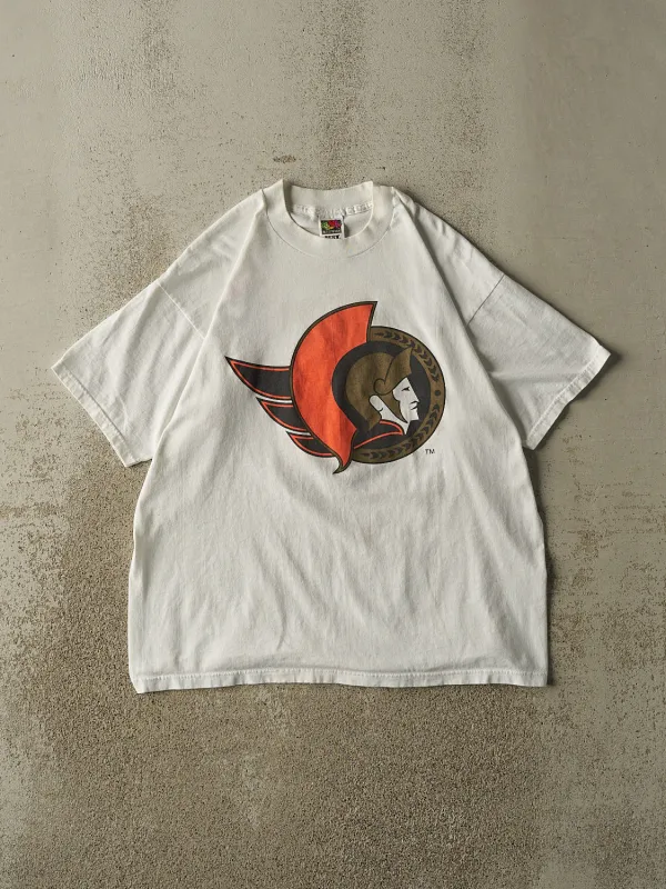 Vintage 90s White Ottawa Senators Tee (L) sold by Rebalance Vintage