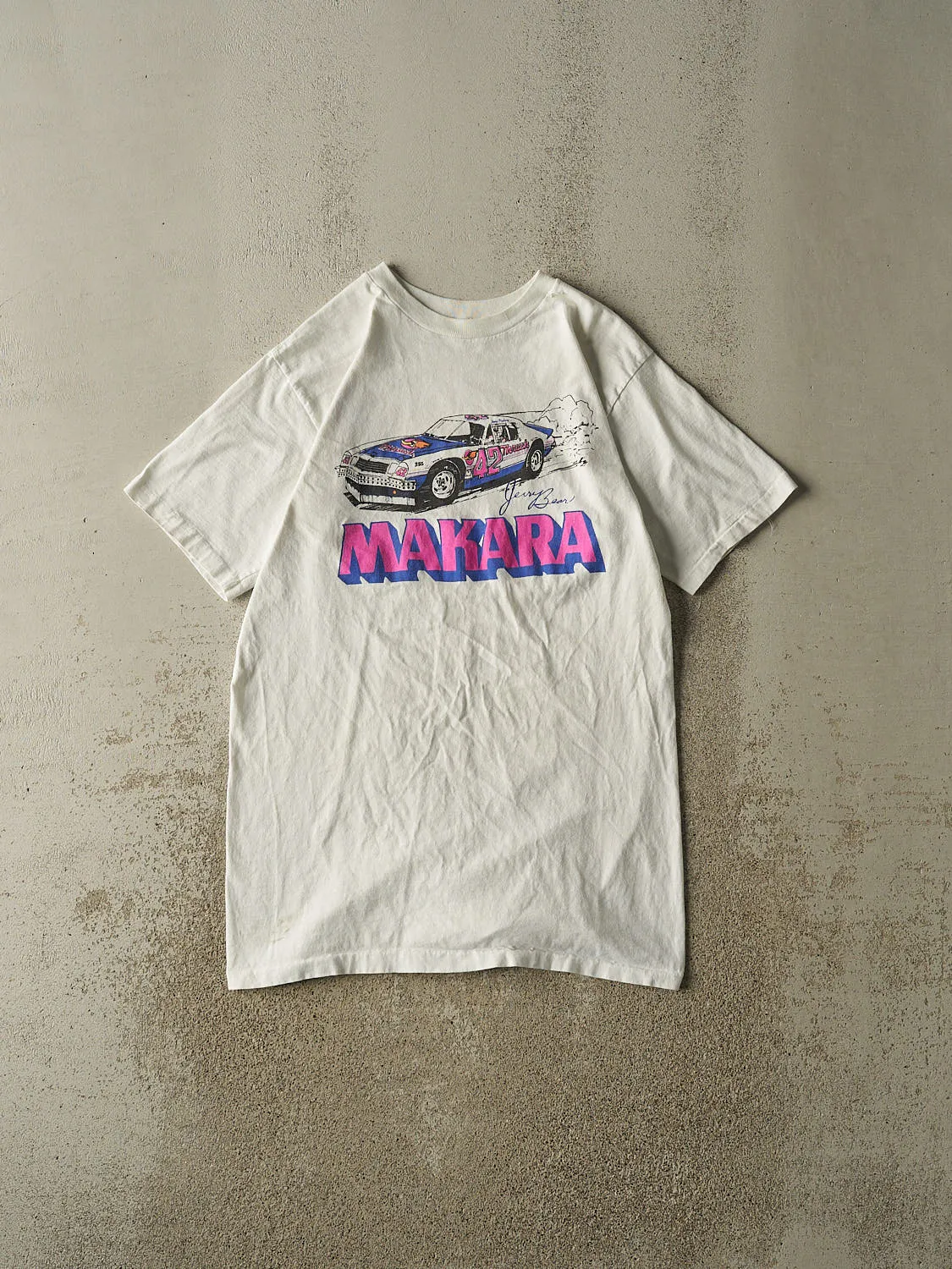 Vintage 80s White Makara Single Stitch Racing Tee (L/XL) sold by Rebalance Vintage