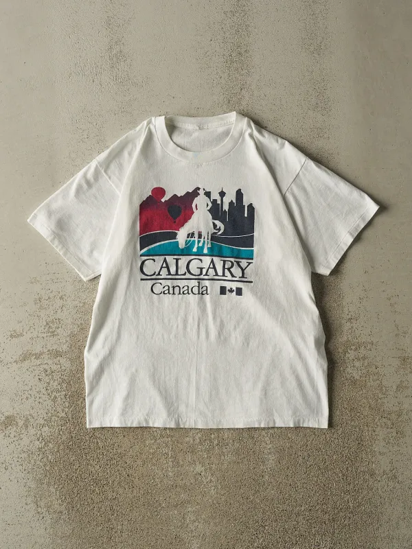 Vintage 90s White Calgary Single Stitch Tee (M) sold by Rebalance Vintage