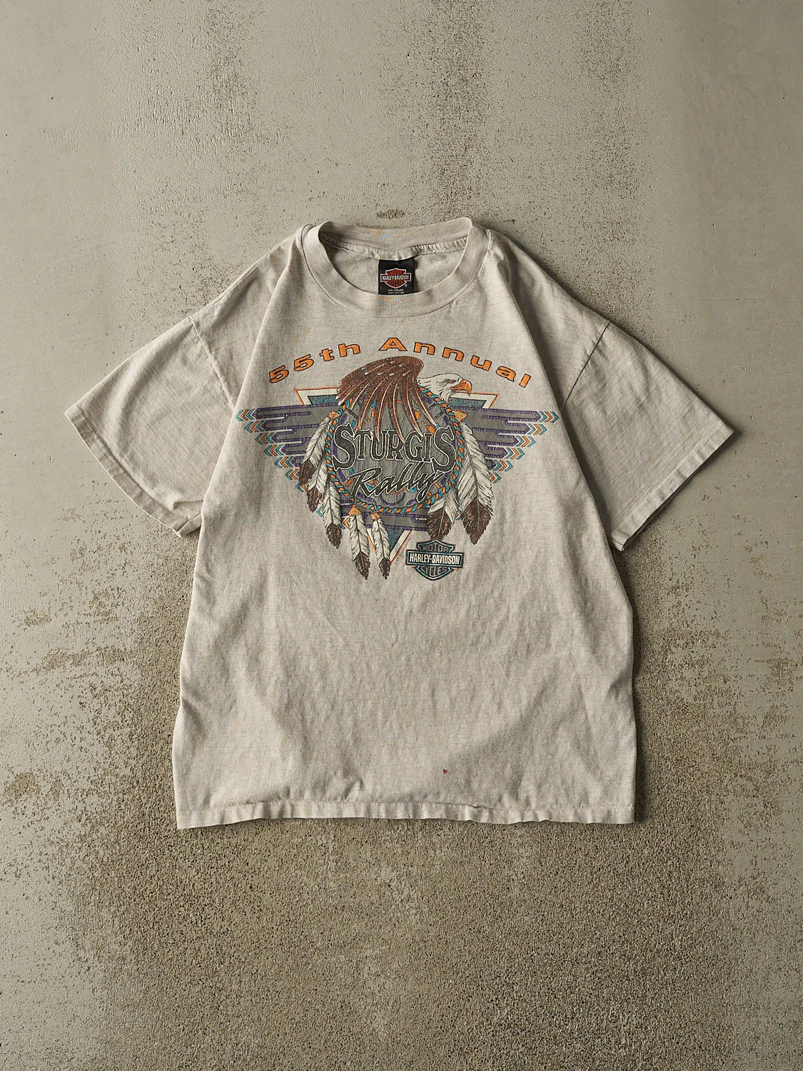 Vintage 95' Heather Grey Harley Davidson 55th Annual Sturgis Rally Single Sittch Tee (M) sold by Rebalance Vintage