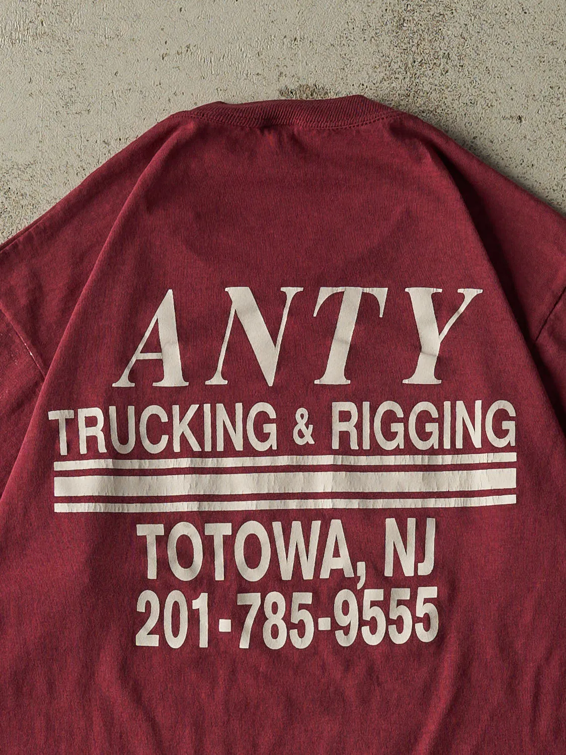 Vintage 80s Burgundy ANTY Trucking and Rigging Tee (S/M) sold by Rebalance Vintage product image thumbnail 4