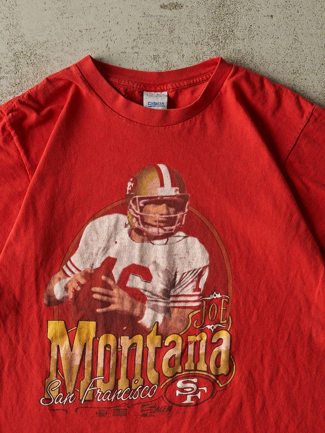 Vintage 90' Red San Francisco 49ers Joe Montana Single Stitch Tee (S/M) sold by Rebalance Vintage product image thumbnail 2
