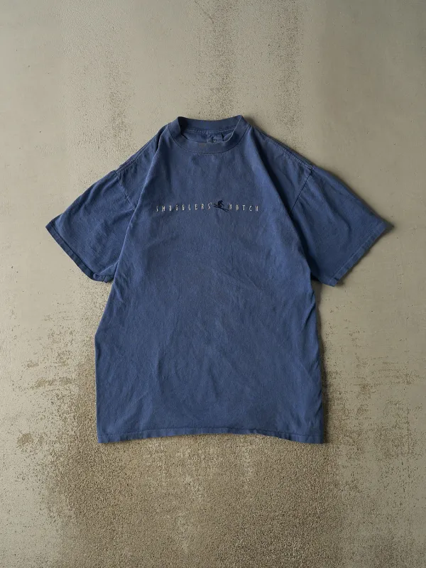 Vintage 90s Blue Smugglers Notch Skiing Embroidered Tee (XL/XXL) sold by Rebalance Vintage