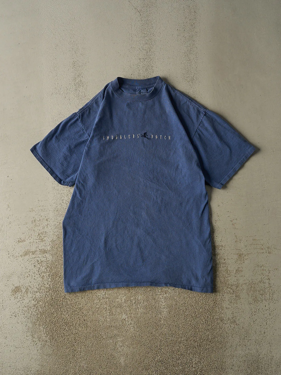 Vintage 90s Blue Smugglers Notch Skiing Embroidered Tee (XL/XXL) sold by Rebalance Vintage