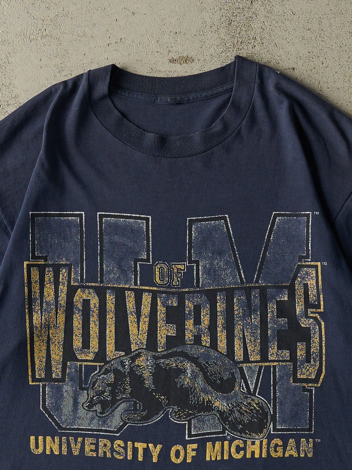 Vintage 90s Sun Faded Navy University of Michigan Wolverines Single Stitch Tee (L/XL) sold by Rebalance Vintage product image thumbnail 2