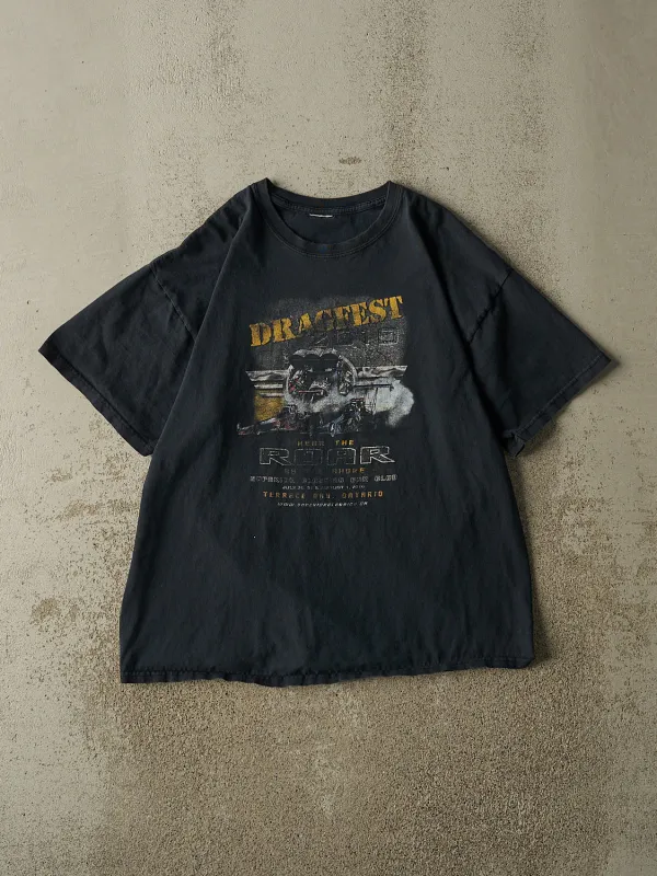 Vintage 10' Faded Black Dragfest Racing Tee (L) made by Rebalance Vintage